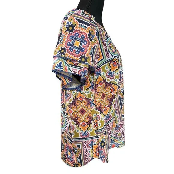 Democracy Women’s Smocked Neck Bohemian Style Top/Blouse Large - Picture 5 of 11